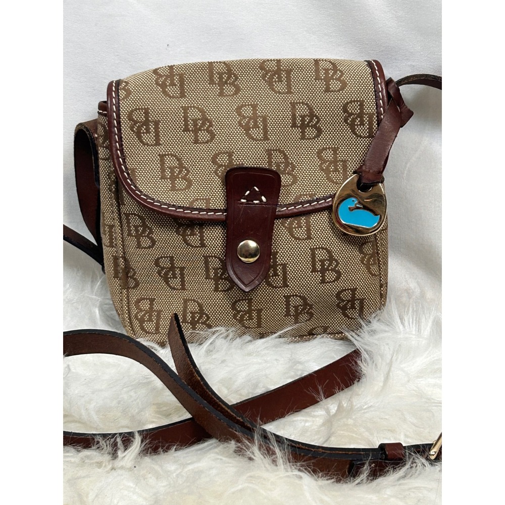 Dooney & Bourke Crossbody Bag Womens S Brown Excellent Monogram Canvas Charm